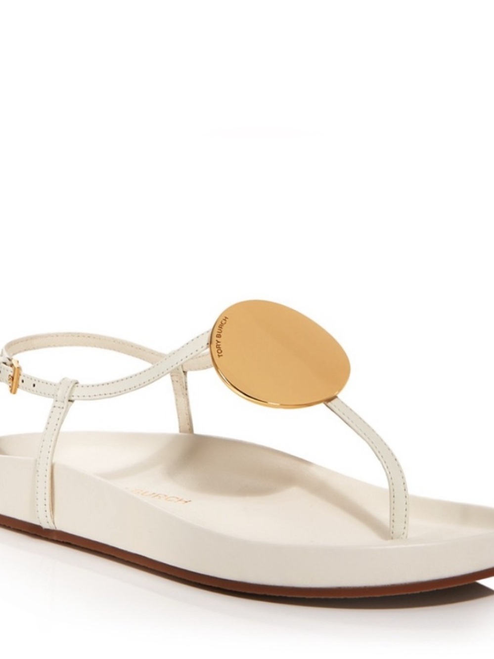 Tory Burch White Leather Thong Sandals with Gold